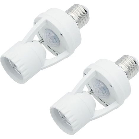 Lot de 2 Douille de lampe avec détecteur de mouvement PIR 360°, Support E27 avec capteur de mouvement pour ampoule, détection de sécurité (1/5)
