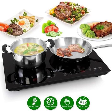 NutriChef Induktionskochfeld 2 Platten, 1800W, Touch, Schwarz
