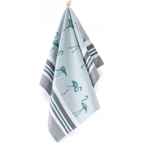 Strofinaccio da cucina in cotone egiziano 50x70, fantasia fenicotteri, verde (1/5)