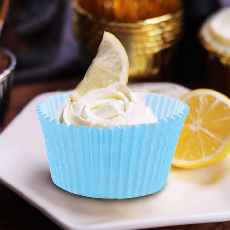 100 caissettes à mini-cupcakes rondes bleues pour la cuisson de gâteaux et muffins à la maison ou pour les fêtes. (1/4)