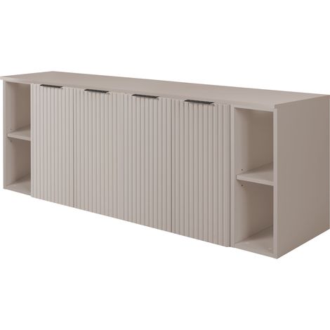 Furnidea - Meuble sous vasque à 4 portes FLOW CACHEMIRE 160 cm avec 2 x l'étagères - extensions et plan - 4 tiroirs - façades rainurées (1/5)