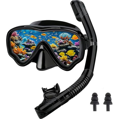 Masque de Plongée pour Adulte, Masque de Plongee avec Tuba, Lunettes de Plongée Panoramiques Anti-buée Anti-Fuite, Masque de Plongée pour la Plongée en Apnée, la Plongée en Apnée, la Natation