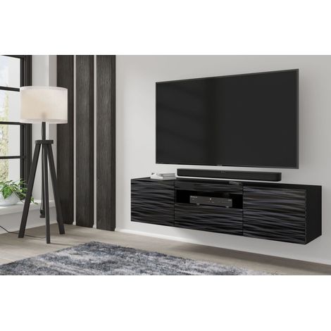 TV-Schrank Aura Schwarz Sahara 150x37x42 cm, Hängend oder Stehen,Universal Fernsehschrank, Lowboard mit Stauraum, Kabelöffnung, Wohnzimmer Schwarz Sahara