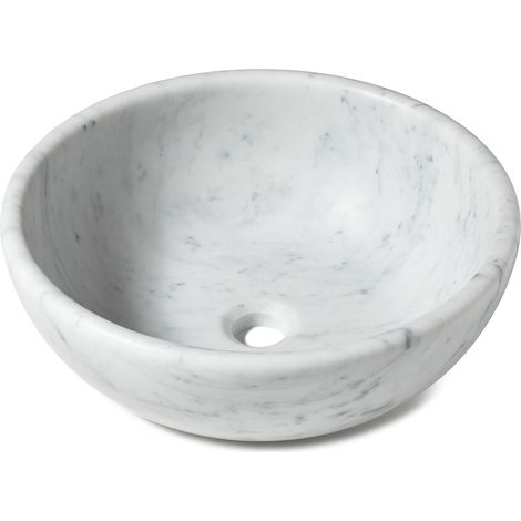 Vasque à poser ronde véritable Marbre - 42x15 cm - Blanc (1/3)