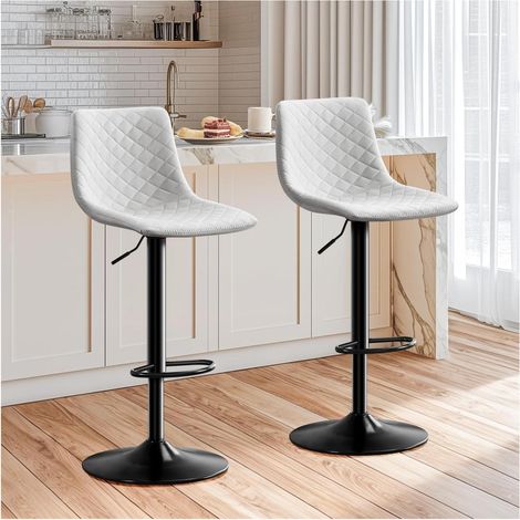 Barhocker 2er Set höhenverstellbar mit Lehne 360° drehbar 150kg belastbar Weiß (1/5)