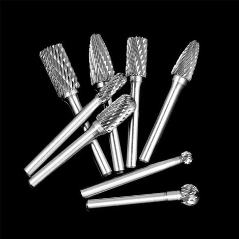 Lime rotative en carbure ensemble tête de meulage en acier au tungstène moule en métal sculpture sur pierre sculpture sur racine de bois polissage fraise (lot de 8) MNS (1/4)