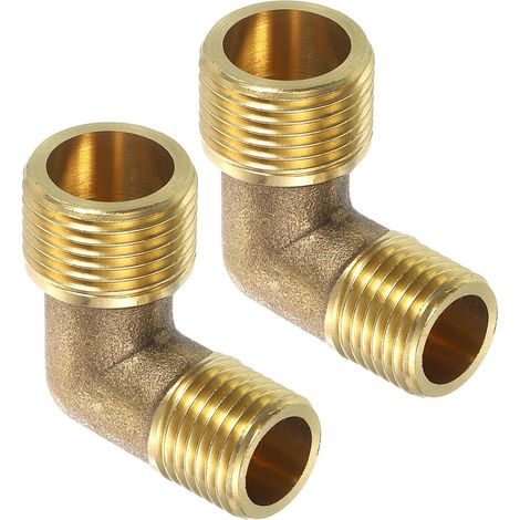 2 Pcs Coude À 90 Degrés Mâle G 3/8 Pouce x Mâle G 1/4 Pouce, Raccord De Tube En Laiton, Connecteur Pour Fluide, Gaz, Carburant, Huile, 29x30mm (1/5)