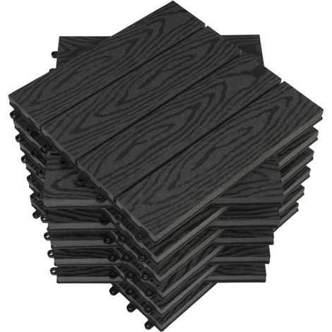 GTF002an Floor tiles WPC board 30x30cm covering for outdoor garden terrace in wood-plastic composite plug-in system, anthracite (11 pieces / 1 m²)