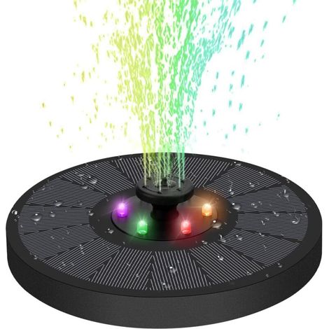 Fontaine solaire, pompe à eau solaire 3W pour bain d'oiseaux, 6 lumières LED colorées, buses, pompe à eau solaire pour bassin et jardin. (1/5)