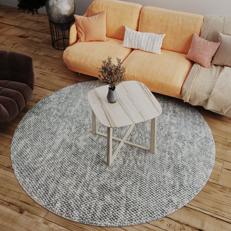 Tapis en laine Mosaik - Tapis en laine - 200x200cm, Round - 100% Laine vierge - Tissé main - Gris
