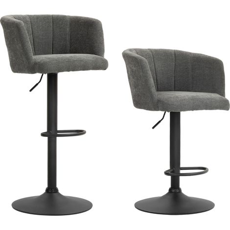Lot de 2 tabourets de bar pivotants avec repose-pieds, hauteur réglable, tissu lin gris foncé (1/5)