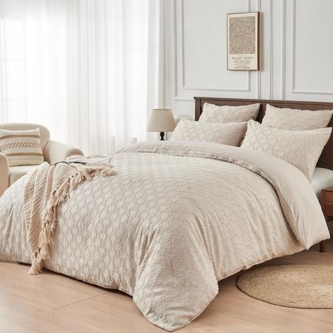 Bettwäsche 200x200 cm Beige Getuftet Mikrofaser 3-teilig mit Reißverschluss