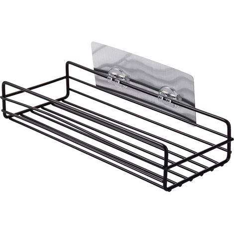 Étagère de douche murale simple, sans perçage, panier suspendu pour WC, support de lavabo, étagère en fer pour salle de bain, noire (1/5)