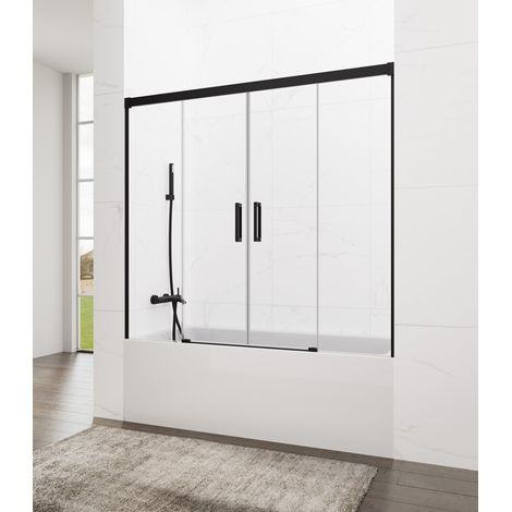 Paroi de douche baignoire BASIC NOIR SPAZIO 2 fixes + 2 coulissants Mesure d'installation: 152 - 162 cm (1/4)