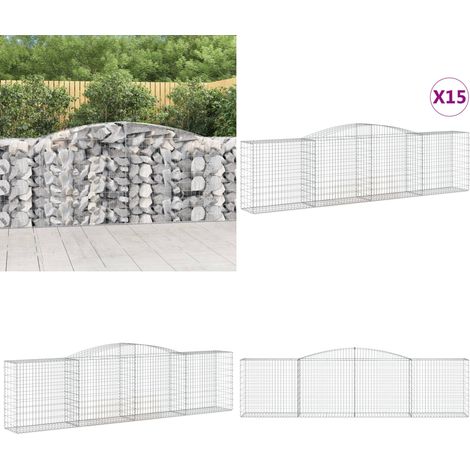 Gabionen mit Hochbogen 15 Stk 400x50x100/120cm Verzinktes Eisen - Gabionen - Gabionenkorb - Gartendeko - Gartenzubehör - Zaun - Home & Living (1/5)