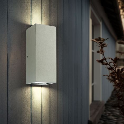 Wandlampe Wandleuchte Hauswandleuchte Außenlampe Fassadenleuchte, Up & Down 2 Flammig IP44, Edelstahl, LED 6W 300Lm warmweiß, LxBxH 6,6x6,6x16cm