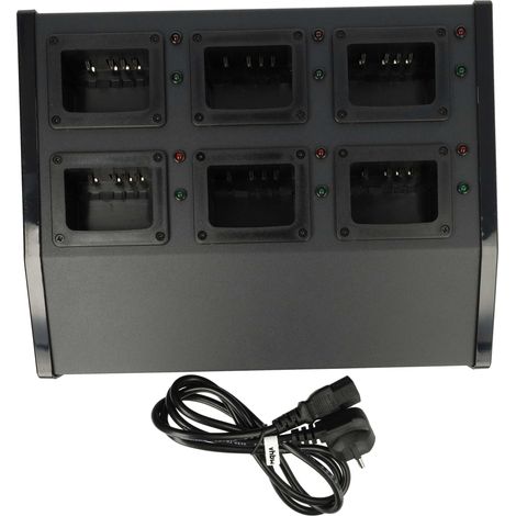 vhbw 6-fach Ladegerät kompatibel mit Kenwood KNB-26N, KNB-26A, KNB-35 Funkgerät-Akkus - Ladestation + Stromkabel, 12 V, 6 A (1/4)