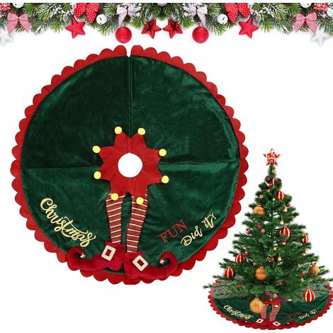 Jupe sapin Noël elfe verte 120 cm, peluche couvre-pied grande pour décoration hiver (1/4)