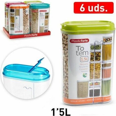 TrAdE Shop Traesio - Set 6 Pezzi Contenitori Salva Freschezza Biscotti Spaghetti Pasta 1,5 Lt -