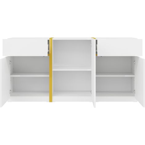 Moderne Hochglanz-Anrichte in Weiß mit 3 Türen und 2 Schubladen, 160 x 40 x 78 cm (1/5)
