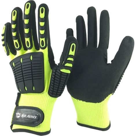 Gants résistants aux coupures, Gant de travail de jardin de sécurité résistant aux coupures Gants de course de protection des mains de mécanicien anti-vibrations ANSI niveau A6 Coupe extensible confor (1/5)