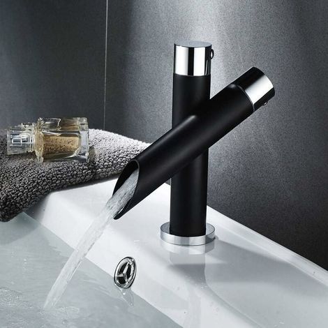 Badarmatur in Mattschwarz, Einhebelmischer, modernes Messingdesign (kurz) (1/5)