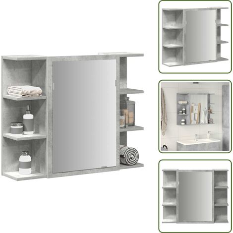 vidaXL Armoire à miroir de bain Gris béton 80x20,5x64 cm Aggloméré