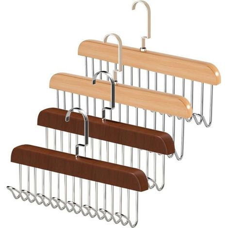 HONORNIC - Lot de 4 porte-manteaux antidérapants multi-crochets pour soutien-gorge, cintres en bois pour placard, cintres multifonctionnels (1/5)