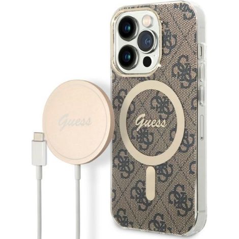 Conjunto Guess GUBPP14XH4EACSW Funda + Cargador para iPhone 14 Pro Max 6.7 marrón/marrón, carcasa rígida, 4G, estampado, MagSafe (1/5)