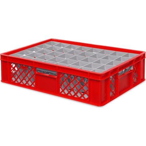 BRB Gläserkiste 600x400 mm für 15, 24, 33 oder 40 Gläser, farbig (Rot, für 40 Gläser Ø 67 mm, Glashöhe max 122 mm)