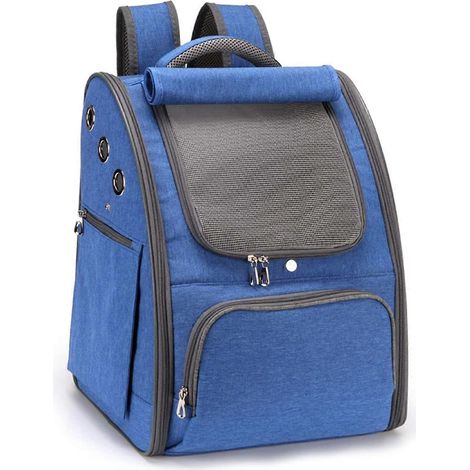 Tragetasche für Katzen, Welpen und kleine Hunde, Haustierrucksack, faltbare und atmungsaktive Tasche für Katzen und Hunde, blau