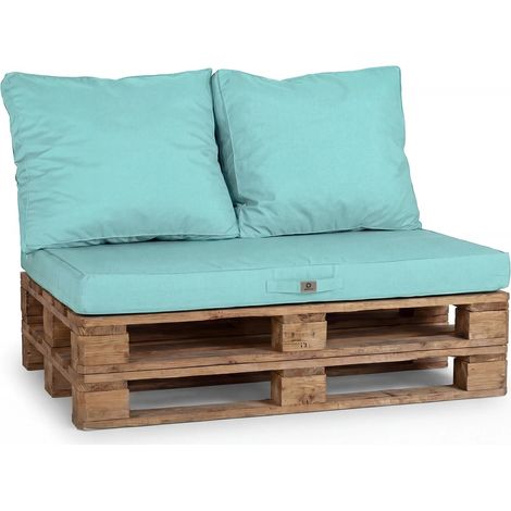 Kit Coussins Palette Déhoussable 120x80 Bleu Caraïbes - Imperméable & Extérieur (1 Assise + 2 Dossiers) (1/4)