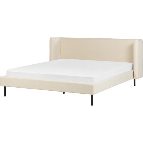 Cama con somier de terciopelo beige claro 160 x 200 cm cabecero patas negras Arette