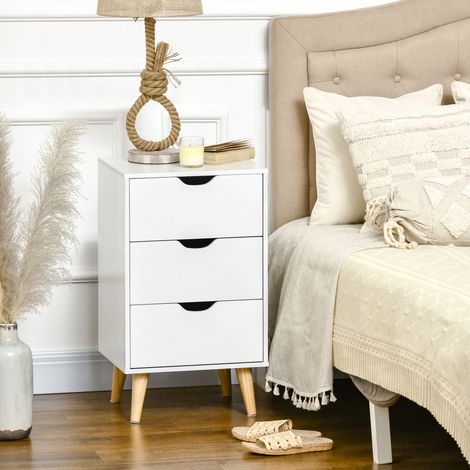 HOMCOM Table de chevet table de nuit avec 3 tiroirs. style scandinave pour chambre à coucher. salon. 40 x 35 x 68.5 cm. blanc