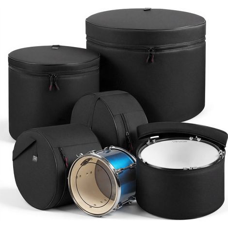 Set Housse pour Batterie, 600D, Sac pour Batterie 5 PCS pour Transport Rangement Protection de Caisse Claire, Grosse Caisse, Tom Différentes Tailles, Rembourrage Épais, avec Bandoulière, Poignée (1/5)