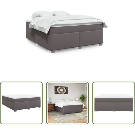 vidaXL Surmatelas -  Sommier à lattes de lit avec matelas Gris 180x200 cm Similicuir (1/5)