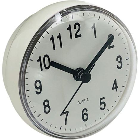Mini-Wanduhr mit Saugnapf, beschlagfrei, für Badezimmer, Küche, WC, batteriebetrieben, Quarz-Tischuhr (weiß)