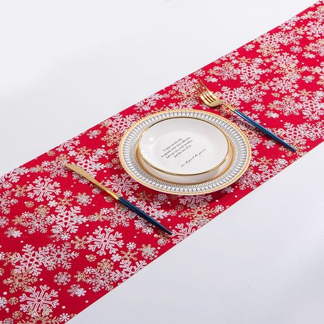 Nappe de Noël à motif flocons de neige colorés, rouge (1/5)