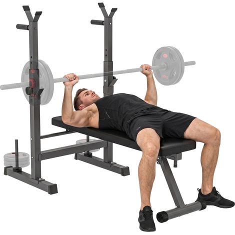 Banc de musculation pliable à 8 hauteurs réglables. support pour barre d'haltères en acier et PU. 140 x 73 x 98-122 cm. gris (1/5)