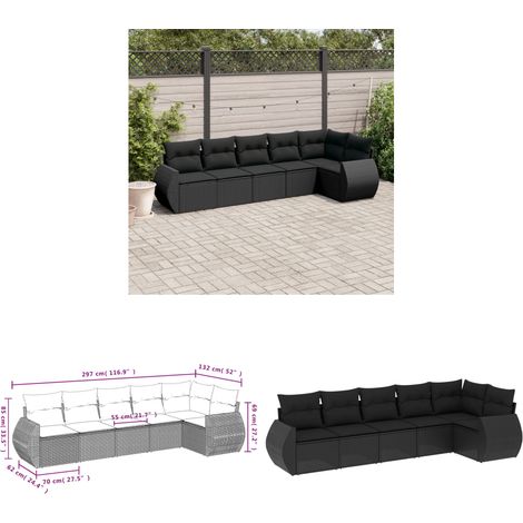 6-tlg. Garten-Sofagarnitur mit Kissen Schwarz Poly Rattan - Gartenmöbel - Outdoor Möbel - Lounge Set - Rattan Gartenset - Esstischgarnitur - Home & Living (1/3)