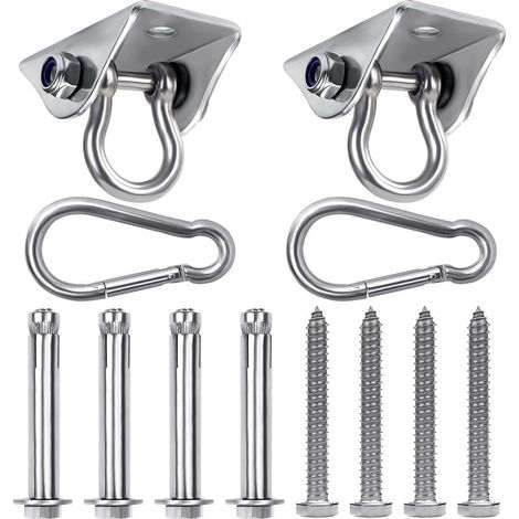Crochet Plafond Suspension Robuste (Lot de 2),Crochet de Plafond Rotatif en Acier Inoxydable avec Vis (Béton/Bois),Charge de 400 kg pour Chaise, Hamac, Balançoires et Sac de Frappe (1/4)