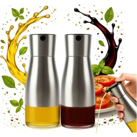 Distributeur De Vinaigre - Bouteille En Verre 320 Ml Avec Bouchon Métallique - Pour Cuisine Maison - Lot De 2 (1/5)