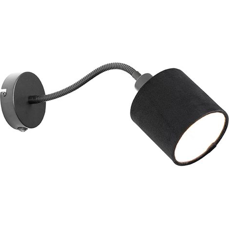 QAZQA Wandleuchte schwarz mit Schirm schwarz Schalter und Flexarm