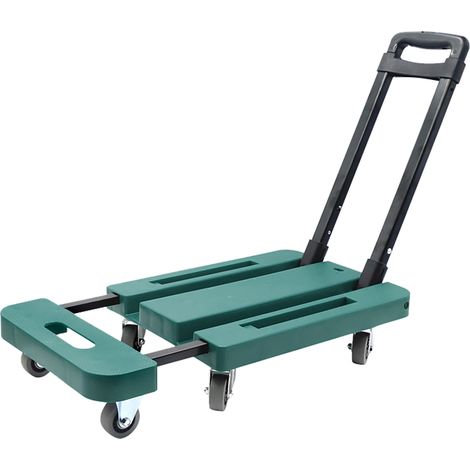 Chariot pliant vert 6 roues caoutchouc silencieuses, base rétractable 10 cm, solide capacité de charge, antidérapant, pliable pour bagages (1/5)