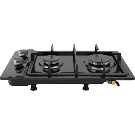 Camping-Gaskocher, Doppelbrenner, tragbares Design, Schwarz (1/2)