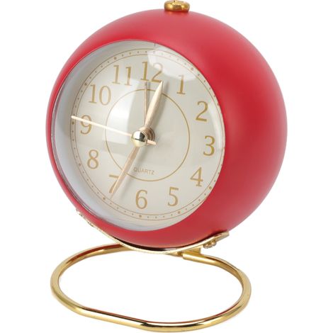 Réveil rétro, silencieux, décoratif, rond, avec un socle en forme d'anneau, petit réveil à quartz avec veilleuse d'ambiance pour la chambre (1/5)