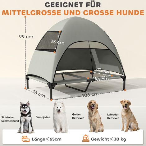 Lit d'extérieur surélevé pour chien avec toit, idéal pour les grands chiens, 106 x 76 x 99 cm, gris clair (1/5)