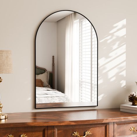 Koonmi Miroir Mural Incurvé à Angle Droit - 51 x 76 cm - Noir - À Suspendre ou à Poser