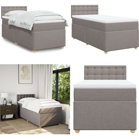 Sommier à lattes de lit avec matelas Taupe 90x190 cm Tissu - Lit Double - Literie - Chambre À Coucher - Matelas À Ressorts Ensachés - Surmatelas - Home & Living (1/5)