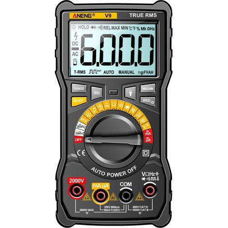 Digitales Multimeter mit 6000 Zählern, 2000-V-Voltmeter, Kapazitätsmesser, AC/DC-Voltmeter, Amperemeter